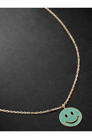 Sydney Evan XL Happy Face Gold Turquoise Pendant Necklace - Men