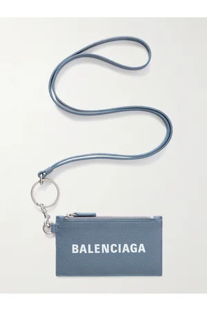 Balenciaga Logo-Print Full-Grain Leather Cardholder with Lanyard - Men