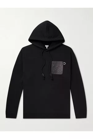 Loewe Logo-Debossed Leather-Trimmed Cotton-Jersey Hoodie - Men - - XXS