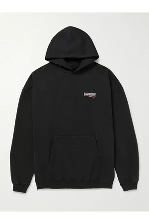 Balenciaga Oversized Distressed Logo-Embroidered Cotton-Jersey Hoodie - Men - - XXS