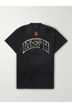 Balenciaga Oversized Distressed Logo-Appliquéd Cotton-Jersey T-Shirt - Men - - 1