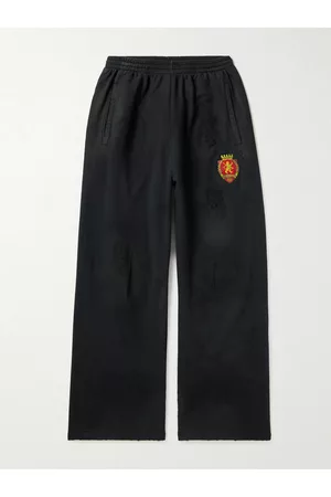 Balenciaga Wide-Leg Distressed Logo-Appliquéd Cotton-Jersey Sweatpants - Men - - L