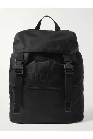 Saint Laurent Logo-Embroidered Leather-Trimmed Shell Backpack - Men