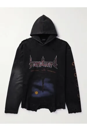 Balenciaga Oversized Distressed Printed Cotton-Jersey Hoodie - Men - - 1
