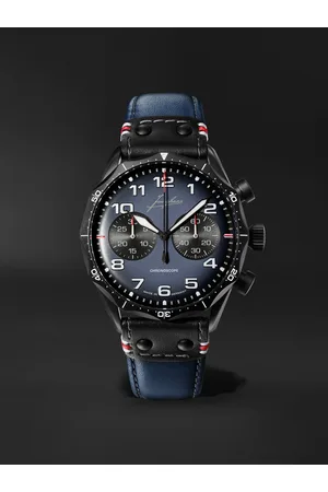 Junghans Meister Pilot Chronoscope Limited Edition Automatic 43.3mm DLC-Coated Stainless Steel and Leather Watch, Ref. No 27/3396.00 - Men