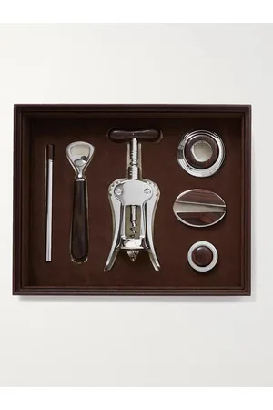 Lorenzi Ebony, Chrome-Plated and Leather Wine Set - Men