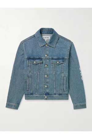 Loewe Anagram Leather-Trimmed Cutout Denim Trucker Jacket - Men - - IT 48