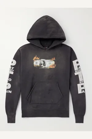 SAINT MXXXXXX Pay Money to My Pain Distressed Printed Cotton-Jersey Hoodie - Men - - M