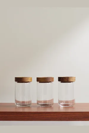 THE CONRAN SHOP Set of Three Glass and Teak Stacking Jars, 750ml - Men