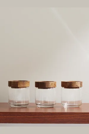 THE CONRAN SHOP Set of Three Glass and Teak Stacking Jars, 500ml - Men