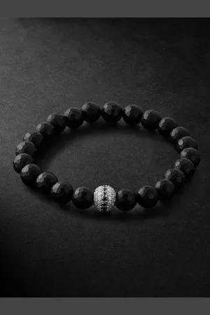 Sydney Evan Mala White Gold, Diamond and Onyx Beaded Bracelet - Men