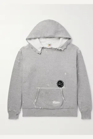 SAINT MXXXXXX Logo-Appliquèd Distressed Cotton-Jersey Hoodie - Men - - S