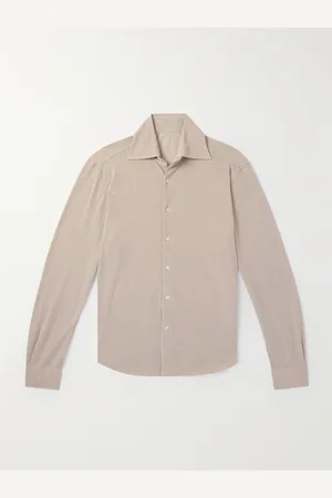 Stoffa Spread-Collar Cotton and Silk-Blend Piqué Shirt - Men - - IT 48