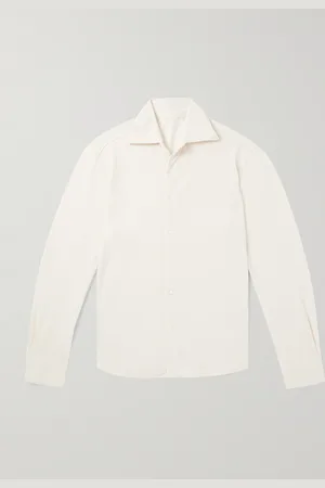 Stoffa Spread-Collar Cotton and Silk-Blend Piqué Shirt - Men - - IT 46