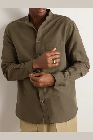Mr P. Grandad-Collar Organic Cotton and Linen-Blend Seersucker Shirt - Men - - XL