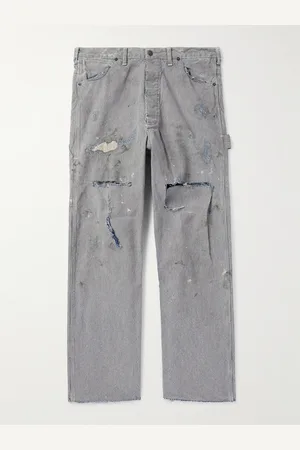 SAINT MXXXXXX Straight-Leg Distressed Striped Paint-Splattered Jeans - Men - - L