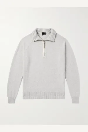 Tom Ford Slim-Fit Leather-Trimmed Wool and Cashmere-Blend Half-Zip Sweater - Men - - IT 56
