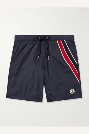 Moncler Straight-Leg Mid-Length Logo-Appliquéd Striped Swim Shorts - Men - - L