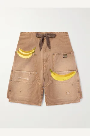 KAPITAL Wide-Leg Appliquéd Distressed Panelled Denim Shorts - Men - - 3