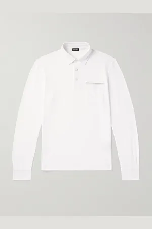 Ermenegildo Zegna Slim-Fit Suede-Trimmed Cotton-Piqué Polo Shirt - Men - - IT 48