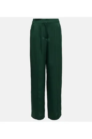 High-rise silk satin wide-leg pants in green - The Sei