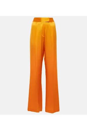 Orange Satin Drawstring Waist Wide Leg Pants