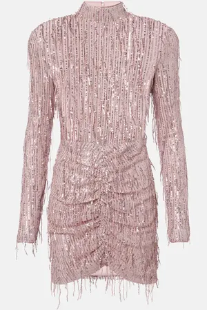 ROTATE Fringed ruched lurexÂ® cocktail dress