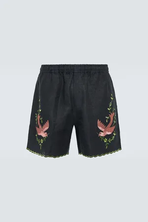 BODE Rosefinch embroidered linen Bermuda shorts