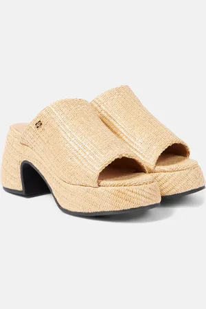 Ganni Butterfly raffia platform mules