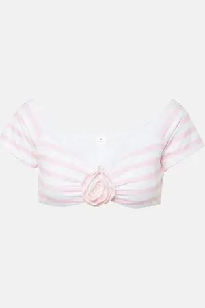 Bananhot Stefani striped off-shoulder crop top