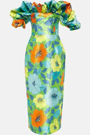 ALÉMAIS AlÃ©mais Floral ruffled satin midi dress