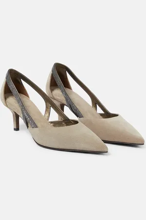 Brunello Cucinelli Embellished suede slingback pumps