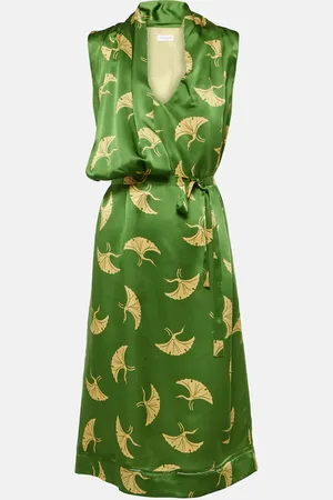 DRIES VAN NOTEN Printed silk satin wrap dress