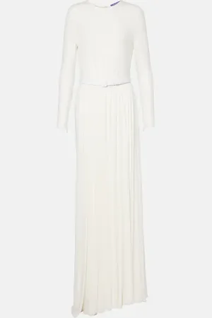 Ralph Lauren Shirred leather-trimmed maxi dress