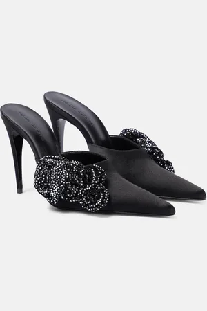 MAGDA BUTRYM Floral-appliquÃ© embellished satin mules