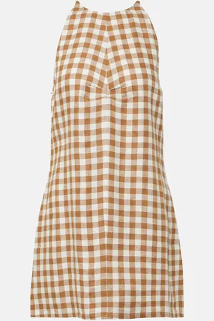 ASCENO Antigua checked linen minidress