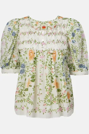 Farm Rio Folk Floral embellished cotton blouse