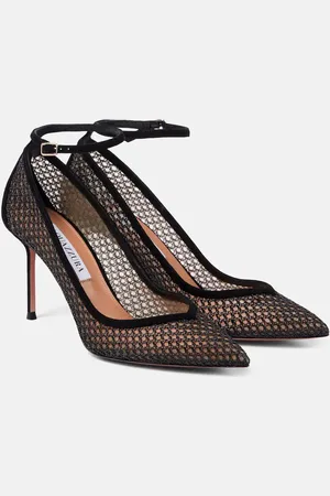 Aquazzura Asha 85 suede-trimmed mesh pumps