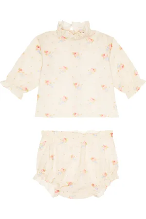 Caramel Baby Broccoli cotton dress and bloomers set