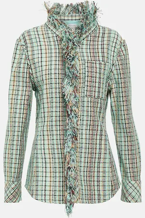 Bottega Veneta Fringed checked cotton-blend jacket
