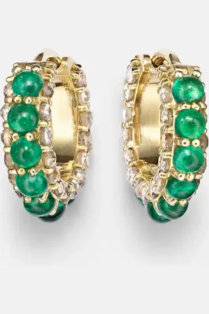 Ileana Makri 18kt gold hoop earrings with emeralds and diamonds