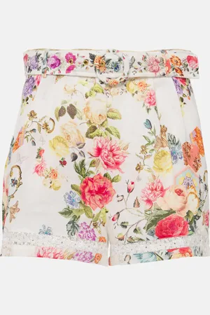 Camilla Sew Yesterday floral lace-trimmed linen shorts