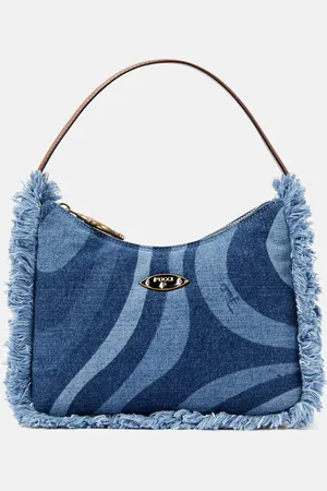 Puccini Marmo fringed denim shoulder bag