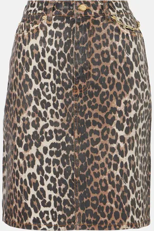 Ganni Leopard-print denim skirt