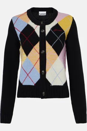 Ganni Harlequin argyle wool-blend cardigan