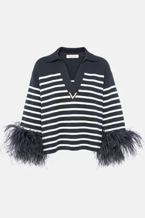 VALENTINO VGold feather-trimmed cotton sweater