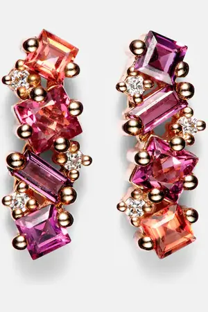 Suzanne Kalan 14kt rose gold climber earrings with gemstones and diamonds