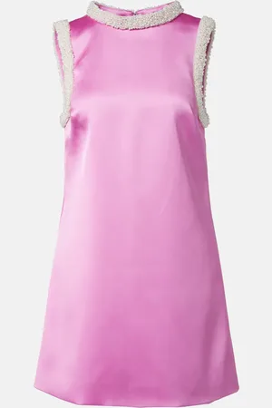 Self-Portrait Faux pearl-trimmed satin minidress
