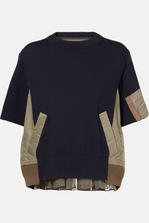 SACAI Paneled cotton-blend T-shirt