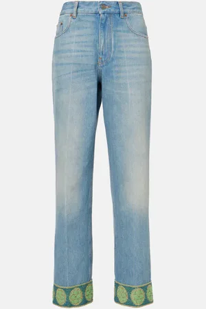 VALENTINO Jacquard-trimmed straight jeans